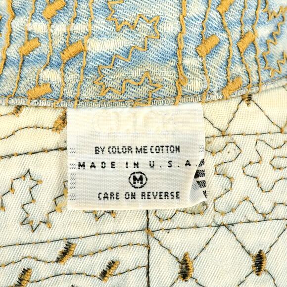 Click by Color Me Cotton Jacket Womens Medium Blue Denim Gold Embroidery Flaws - Picture 3 of 16